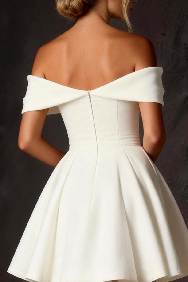 Load image into Gallery viewer, White Off The Shoulder Ruched A Line Short Corset Bridal Shower Dress