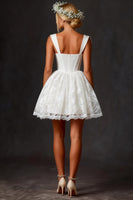 Load image into Gallery viewer, White Lace A Line Thick Straps Corset Short Bridal Shower Dress