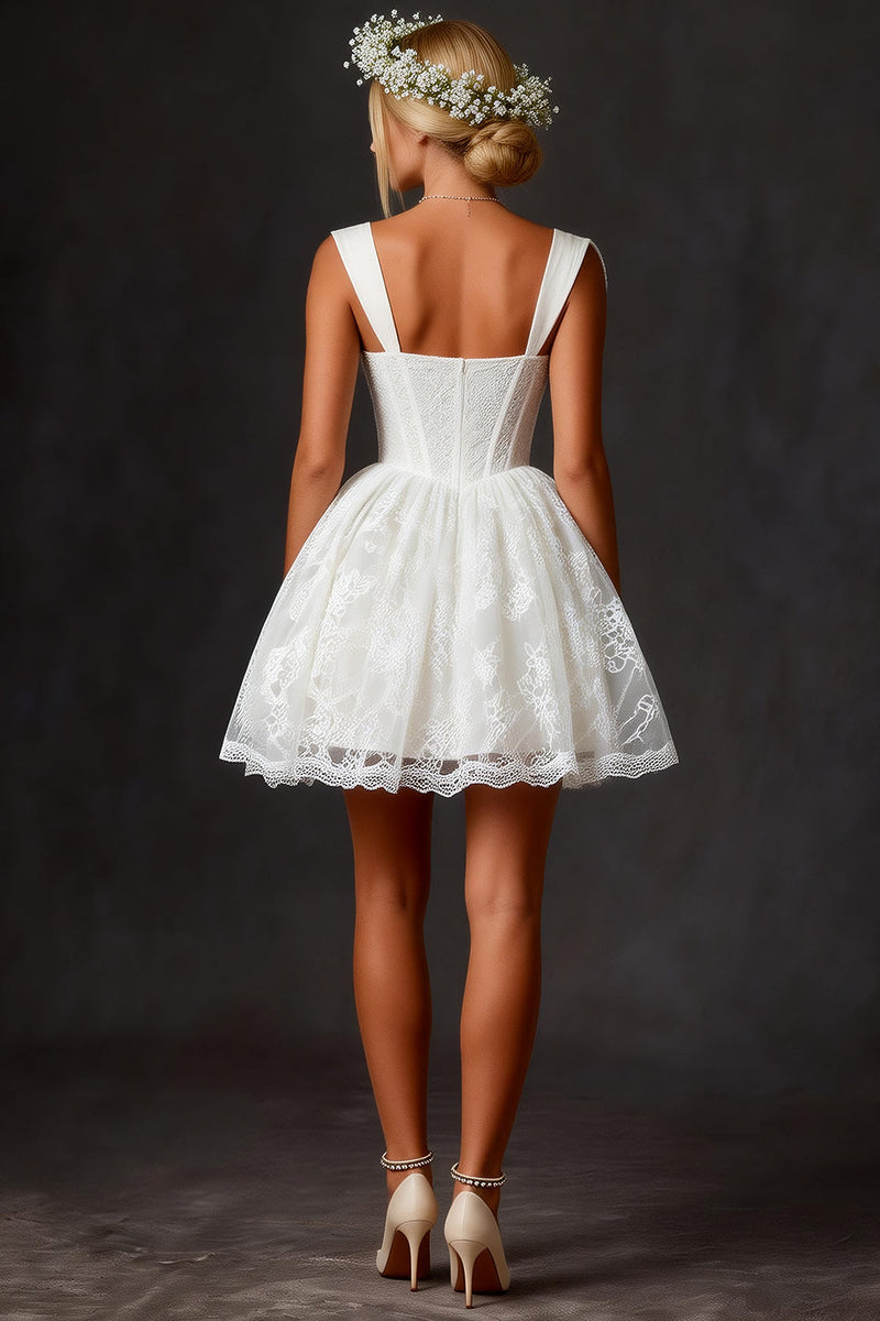 Load image into Gallery viewer, White Lace A Line Thick Straps Corset Short Bridal Shower Dress