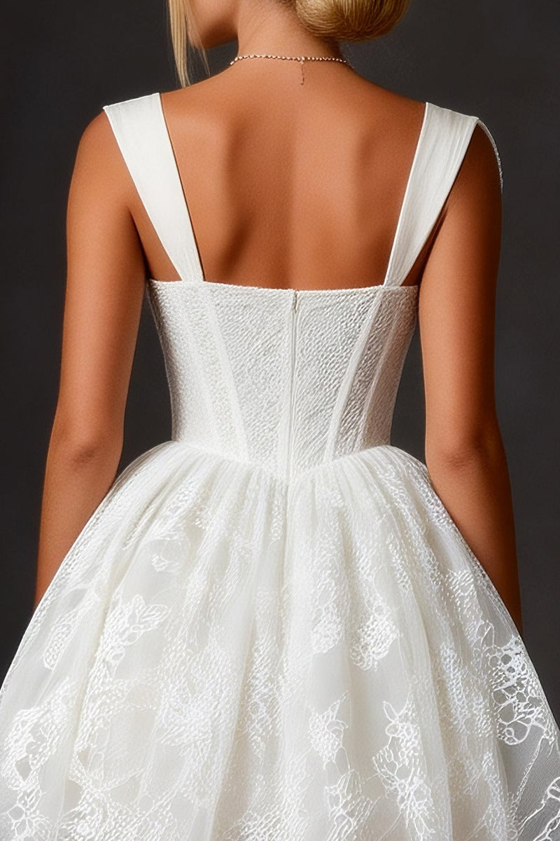 Load image into Gallery viewer, White Lace A Line Thick Straps Corset Short Bridal Shower Dress