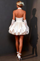 Load image into Gallery viewer, White Satin Halter A Line Keyhole Short Bridal Shower Dress