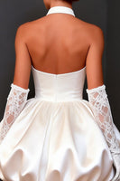 Load image into Gallery viewer, White Satin Halter A Line Keyhole Short Bridal Shower Dress