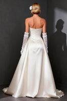 Load image into Gallery viewer, White Satin A Line Strapless High-Low Rehearsal Dinner Dress