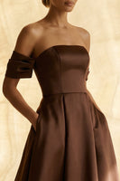 Load image into Gallery viewer, Chocolate A Line Off the Shoulder Ruched Asymmetrical Formal Dress