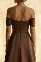 Load image into Gallery viewer, Chocolate A Line Off the Shoulder Ruched Asymmetrical Formal Dress