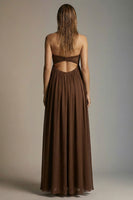 Load image into Gallery viewer, Chocolate Strapless Pleated A Line Long Formal Dress with Slit