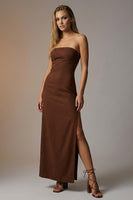 Load image into Gallery viewer, Sparkly Chocolate Strapless Sheath Long Formal Dress with Slit