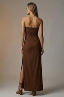 Load image into Gallery viewer, Sparkly Chocolate Strapless Sheath Long Formal Dress with Slit