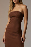 Load image into Gallery viewer, Sparkly Chocolate Strapless Sheath Long Formal Dress with Slit