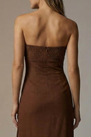 Load image into Gallery viewer, Sparkly Chocolate Strapless Sheath Long Formal Dress with Slit