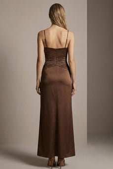 Sparkly Chocolate Spaghetti Straps Sheath Long Formal Dress with Beading