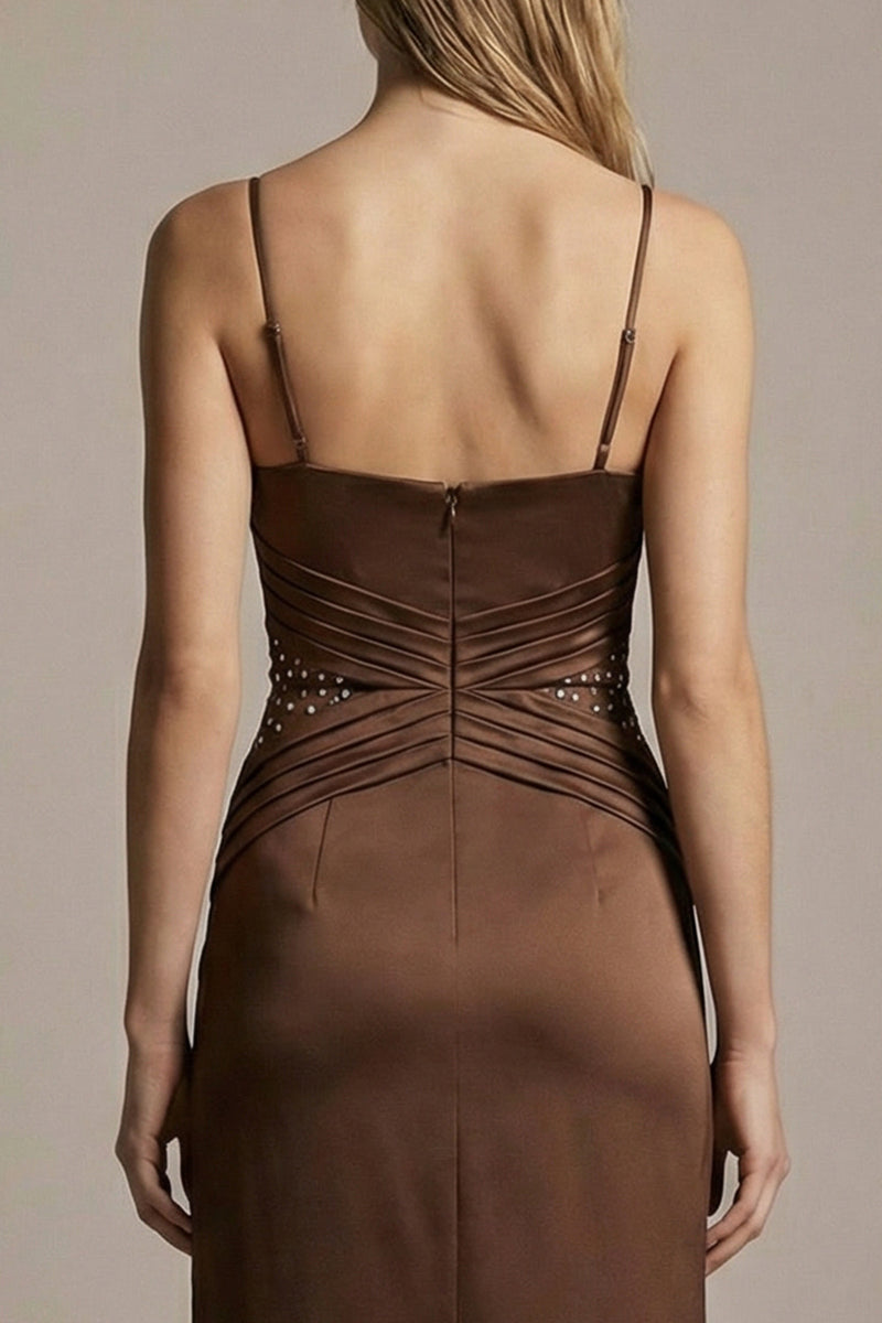 Load image into Gallery viewer, Sparkly Chocolate Spaghetti Straps Sheath Long Formal Dress with Beading