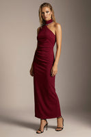 Load image into Gallery viewer, Sparkly Burgundy Sheath One Shoulder Long Formal Dress
