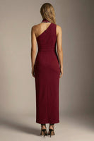 Load image into Gallery viewer, Sparkly Burgundy Sheath One Shoulder Long Formal Dress