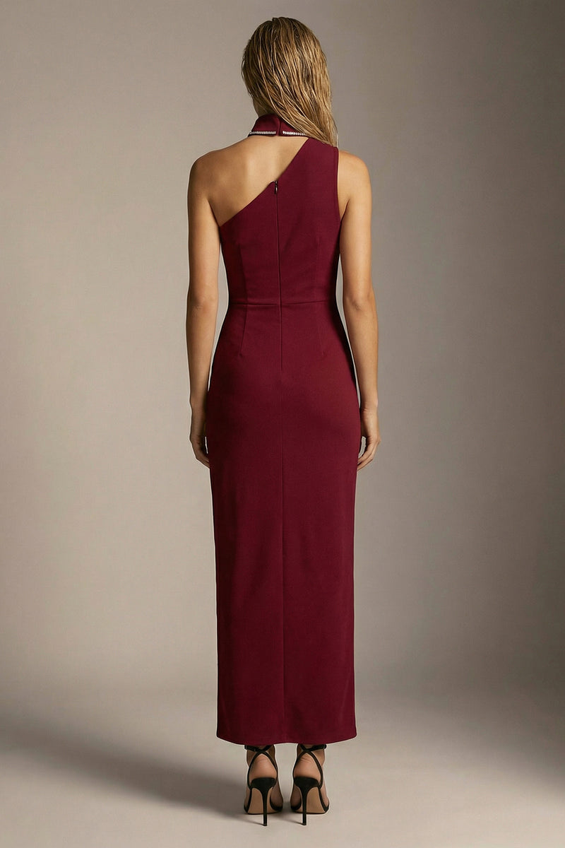 Load image into Gallery viewer, Sparkly Burgundy Sheath One Shoulder Long Formal Dress