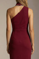 Load image into Gallery viewer, Sparkly Burgundy Sheath One Shoulder Long Formal Dress