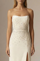 Load image into Gallery viewer, Sparkly Ivory Beaded Strapless Sheath Long Formal Dress with Slit