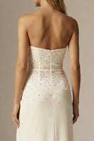 Load image into Gallery viewer, Sparkly Ivory Beaded Strapless Sheath Long Formal Dress with Slit