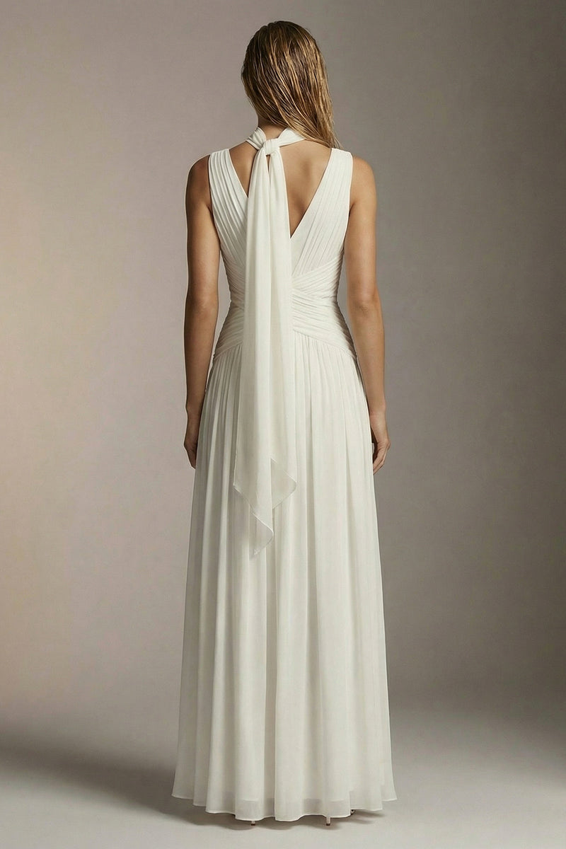 Load image into Gallery viewer, Ivory Chiffon Thick Straps Pleated A Line Long Formal Dress
