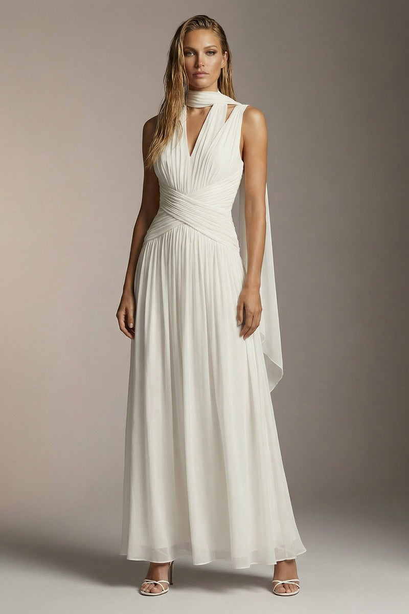 Load image into Gallery viewer, Ivory Chiffon Thick Straps Pleated A Line Long Formal Dress