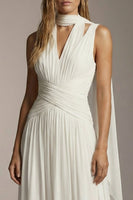 Load image into Gallery viewer, Ivory Chiffon Thick Straps Pleated A Line Long Formal Dress