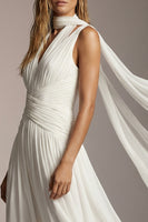 Load image into Gallery viewer, Ivory Chiffon Thick Straps Pleated A Line Long Formal Dress