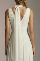 Load image into Gallery viewer, Ivory Chiffon Thick Straps Pleated A Line Long Formal Dress