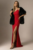 Load image into Gallery viewer, Elegant Red One Shoulder Mermaid Long Formal Dress with Slit