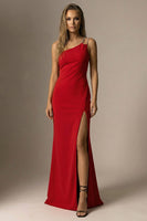 Load image into Gallery viewer, Elegant Red One Shoulder Mermaid Long Formal Dress with Slit