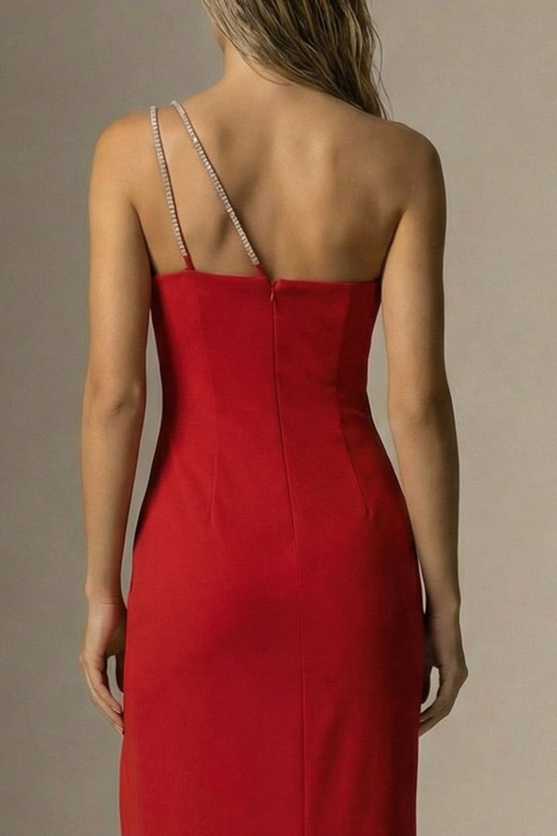 Load image into Gallery viewer, Elegant Red One Shoulder Mermaid Long Formal Dress with Slit