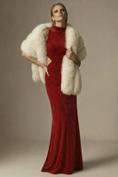 Load image into Gallery viewer, Dark Red Velvet High Neck Cut Out Sheath Long Formal Dress