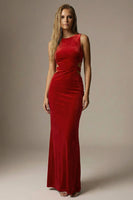 Load image into Gallery viewer, Dark Red Velvet Cut Out Round Neck Mermaid Long Formal Dress