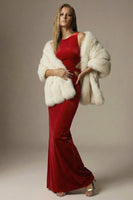 Load image into Gallery viewer, Dark Red Velvet Cut Out Round Neck Mermaid Long Formal Dress