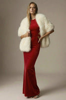 Load image into Gallery viewer, Dark Red Velvet Cut Out Round Neck Mermaid Long Formal Dress