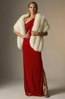 Load image into Gallery viewer, Dark Red Velvet One Shoulder Sheath Long Formal Dress with Slit