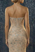 Load image into Gallery viewer, Sparkly Champagne Sweetheart Mermaid Long Corset Prom Dress