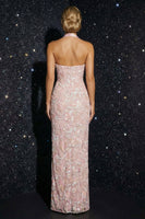 Load image into Gallery viewer, Floral Pink Halter Sheath Long Corset Prom Dress with Slit