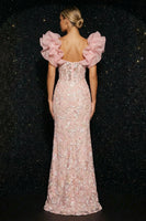 Load image into Gallery viewer, Floral Pink Thick Straps Sheath Long Corset Prom Dress with Ruffles