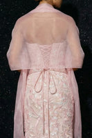 Load image into Gallery viewer, Floral Pink Sheath Spaghetti Straps Long Corset Prom Dress with Slit