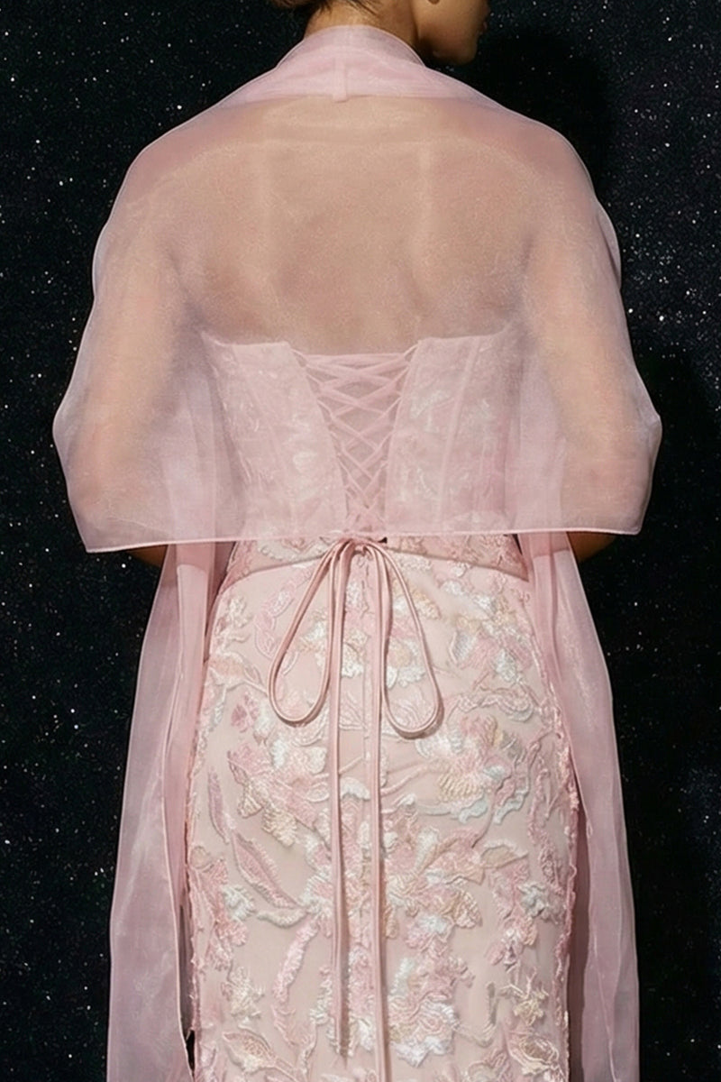 Load image into Gallery viewer, Floral Pink Sheath Spaghetti Straps Long Corset Prom Dress with Slit