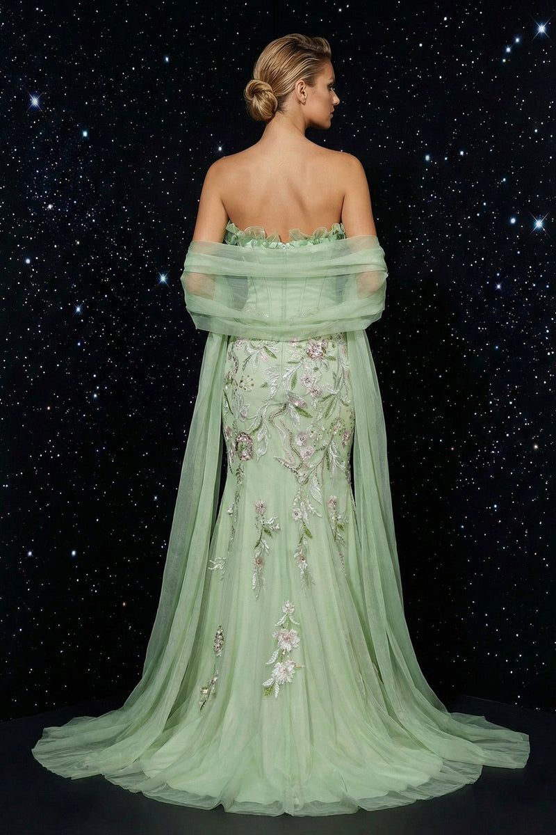 Load image into Gallery viewer, Floral Green Mermaid Sweetheart Ruffled Long Corset Prom Dress with Slit