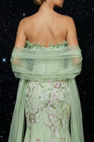 Load image into Gallery viewer, Floral Green Mermaid Sweetheart Ruffled Long Corset Prom Dress with Slit