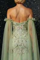 Load image into Gallery viewer, Floral Green Sheath Off the Shoulder Ruffled Long Corset Prom Dress with Slit