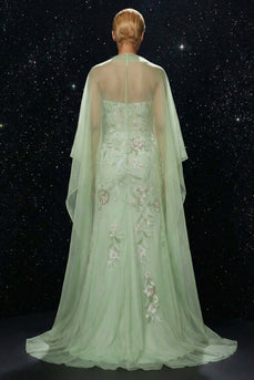 Green Corset Mermaid Strapless Ruffled Long Floral Prom Dress with Slit