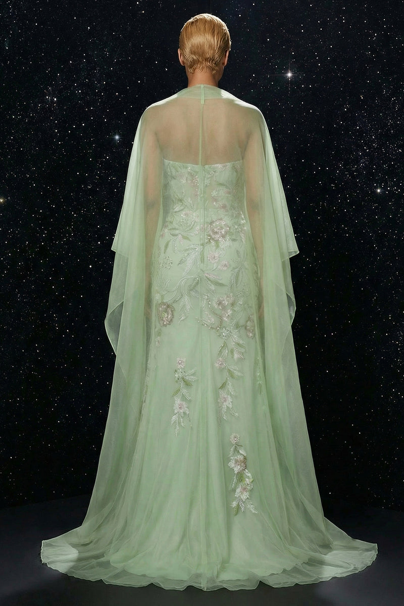 Load image into Gallery viewer, Green Corset Mermaid Strapless Ruffled Long Floral Prom Dress with Slit