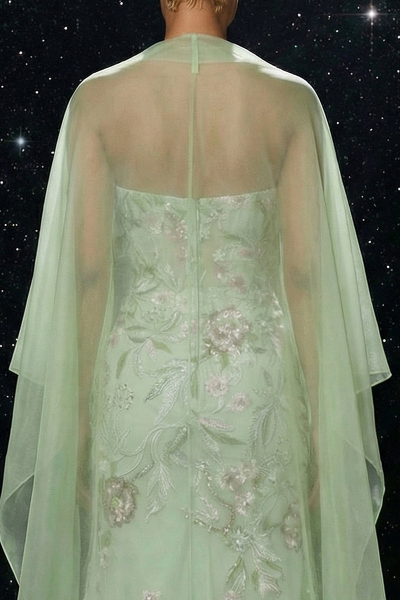 Load image into Gallery viewer, Green Corset Mermaid Strapless Ruffled Long Floral Prom Dress with Slit