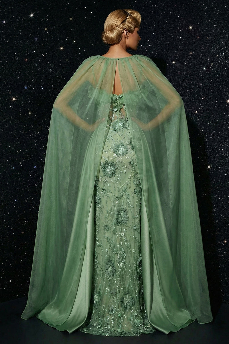 Load image into Gallery viewer, Floral Green Sheath Spaghetti Straps Long Corset Prom Dress with Slit