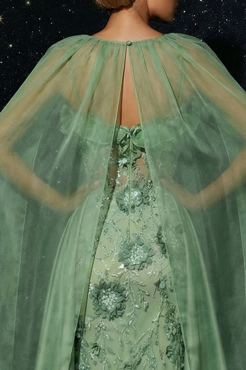 Load image into Gallery viewer, Floral Green Sheath Spaghetti Straps Long Corset Prom Dress with Slit