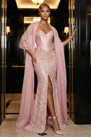 Load image into Gallery viewer, Sparkly Pink Sweetheart Mermaid Long Corset Prom Dress with Slit