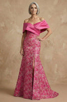 Load image into Gallery viewer, Fuchsia Floral Off the Shoulder Mermaid Long Mother of the Bride Dress with Slit